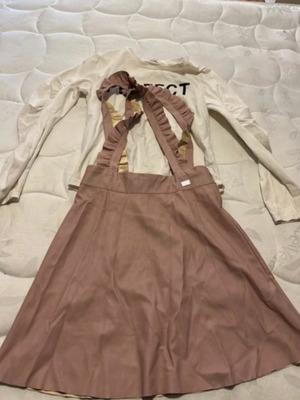 Girls' set for 14 years like new, pink salopette and white blouse