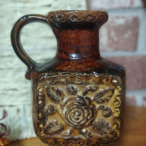 Vintage ceramic vase with handle used, West German Pottery