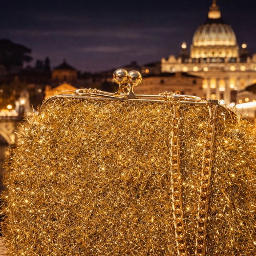 Handmade knitted crossbody bag gold color new