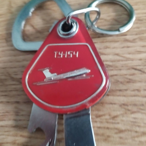 Vintage Soviet Union Tu 154 keychain with knife and bottle opener