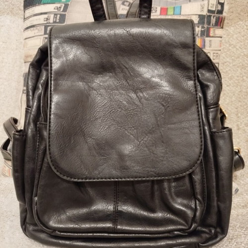 Backpack bag used, black faux leather