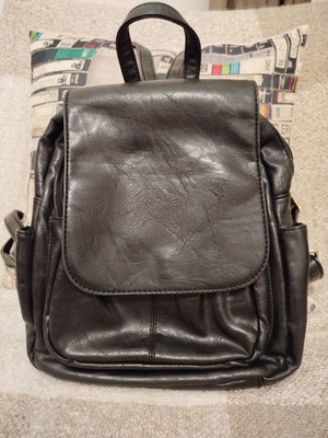 Backpack bag used, black faux leather