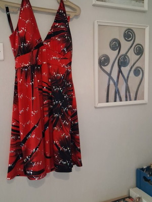 Red Stretchy Blouse Dress S/M like new