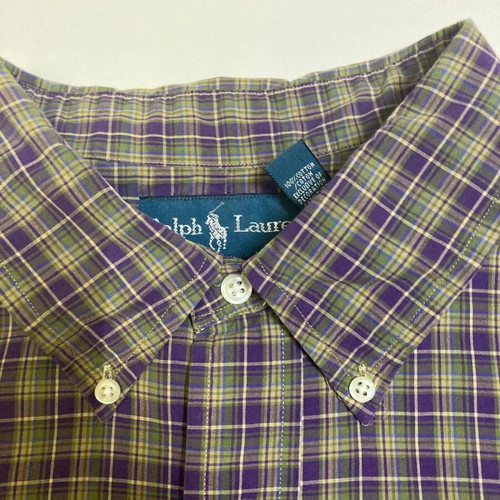 Ralph Lauren 90s Custom Fit Oxford Shirt XXL, green purple blocked