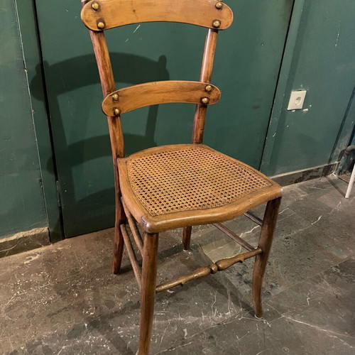 Set of 3 used vintage wooden chairs with cane seats needing repair