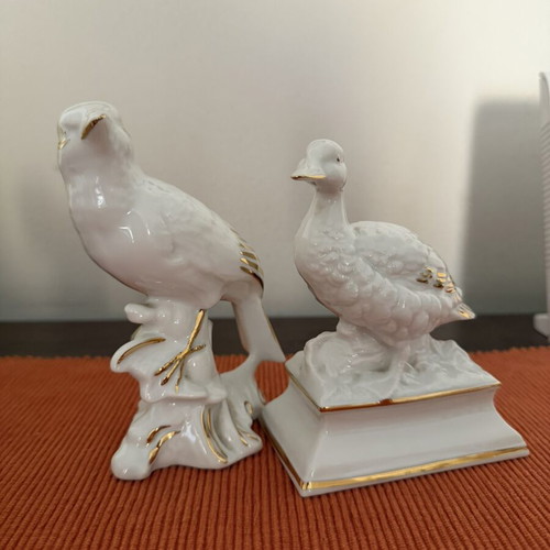 Porcelain decorative bird pair with gold details, 13 cm, like new