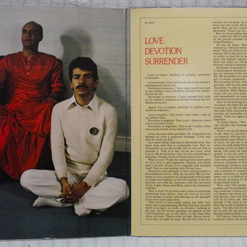 Carlos Santana & Mahavishnu John McLaughlin Love Devotion Surrender vinyl LP used