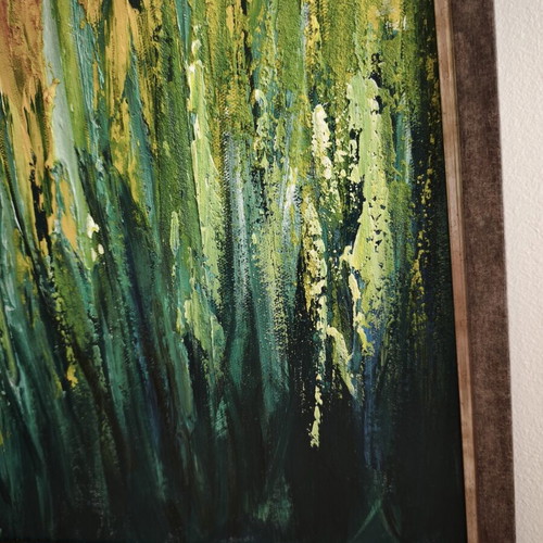 Relief oil painting with spatula on canvas, framed