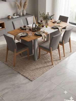 Eleni Natsi Dining Set like new, extendable table & 6 solid wood Alcantara chairs