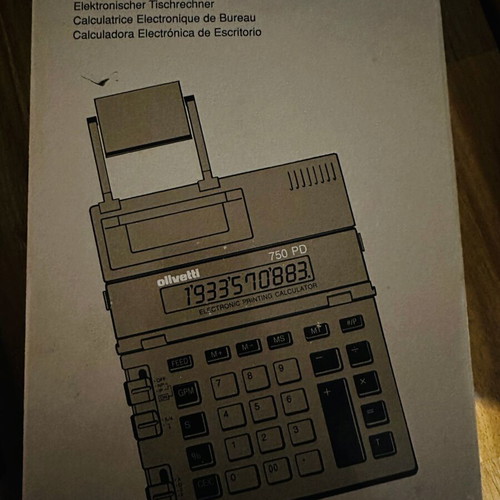 Olivetti 750 PD printing calculator new, Italian