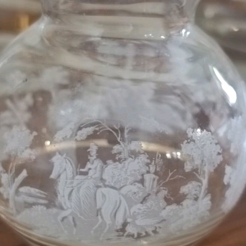Vintage crystal vases collection with carved design and gold detail, like new, 5 pieces