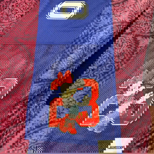 Шал H&M by Moschino Disney Mickey Minnie Jeremy Scott лого мрежа син като ново