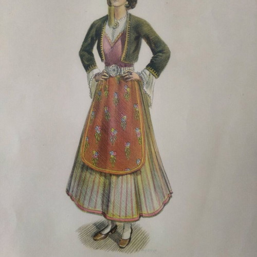 A.Tarsoulis 3 used Greek costumes chromolithographs in wooden frames 34x27 cm