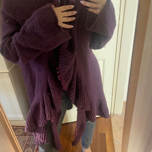 Mat long woolen women's cardigan purple one size up to X-Large