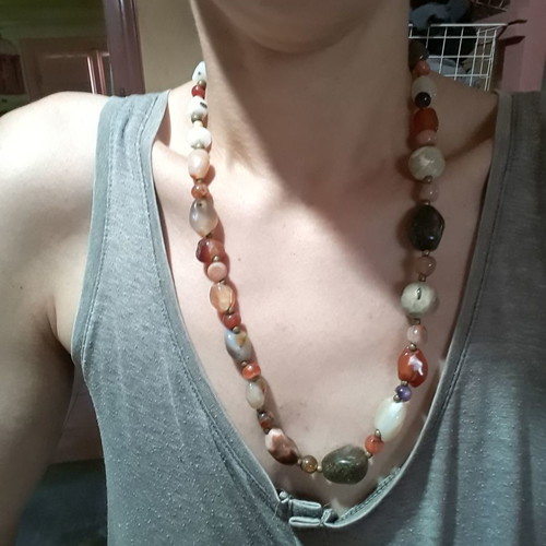 Necklace with agates like new, handmade long