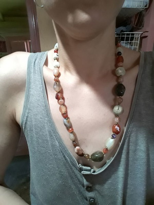 Necklace with agates like new, handmade long