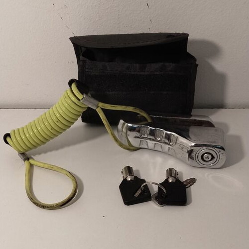 Disc Brake Lock for Motorcycle or Scooter used, chrome finish with reminder cable and pouch