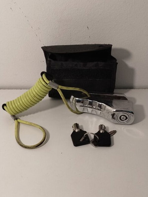 Disc Brake Lock for Motorcycle or Scooter used, chrome finish with reminder cable and pouch