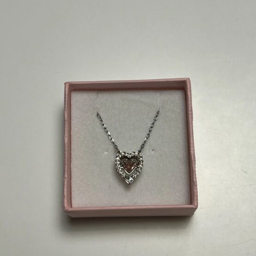 Swarovski 3D heart necklace used, gray and pink