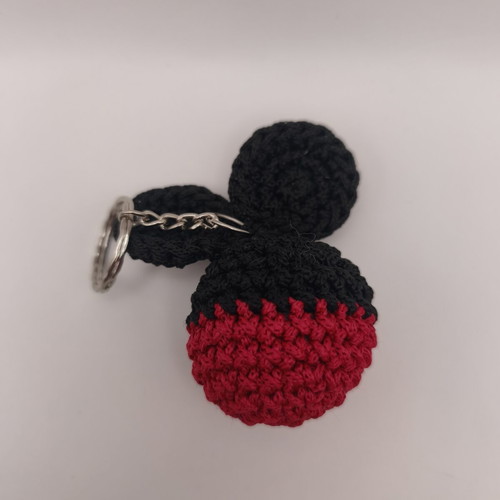 Handmade Amigurumi Mickey Mouse Keychain like new, black and red
