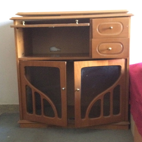 Vintage TV cabinet with rotating base, wood