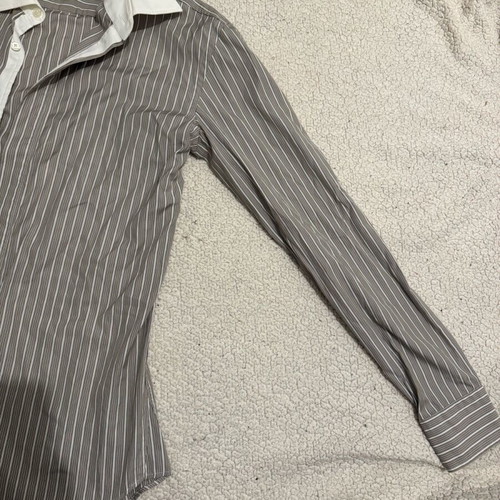 Boss men's slim fit striped shirt like new, size L, white and gray