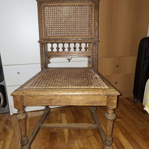 Vintage chair used with cane seat and carved details