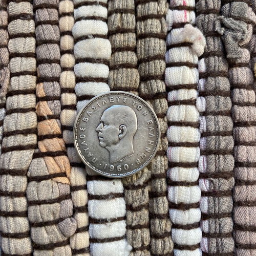 Greek silver collectible coin 20 drachmas 1960 used, King Pavlos I