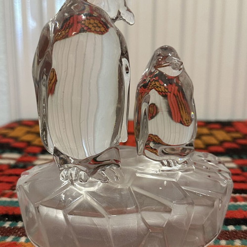 Handmade Italian vintage penguin crystal statue 1980