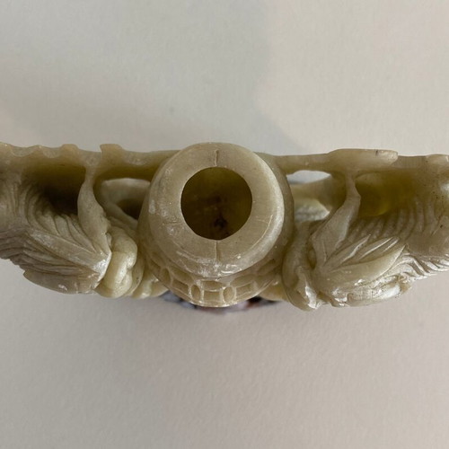 Vintage Chinese carved soapstone incense burner with Foo Dogs used
