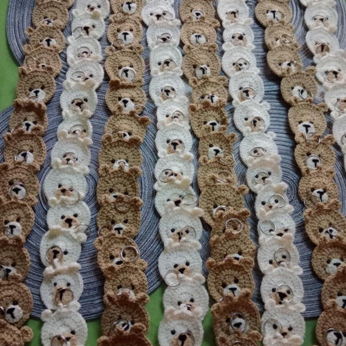 Handmade crocheted teddy bear keychain favor made to order