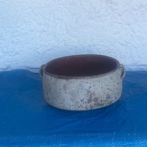 Clay pot from the 1950s used, 20 cm diameter, 8.5 cm height