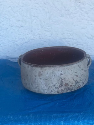 Clay pot from the 1950s used, 20 cm diameter, 8.5 cm height