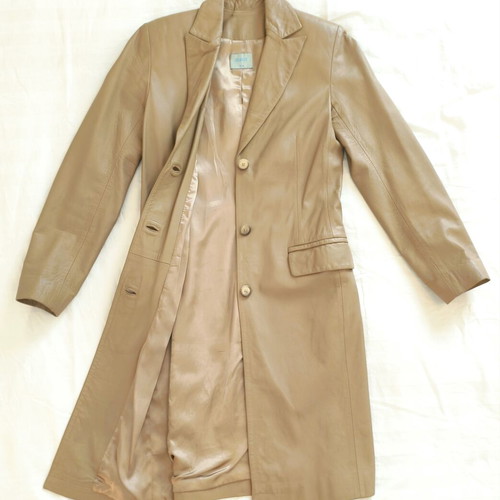 Oasis leather coat beige small like new