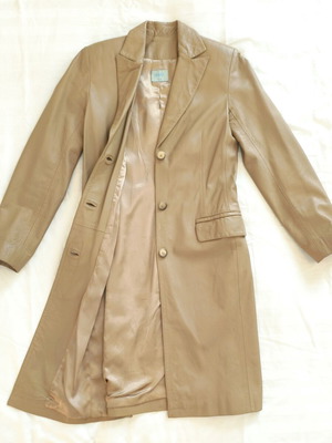 Oasis leather coat beige small like new