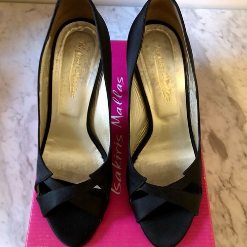 Tsakiris Mallas peep toe black satin pumps used, size 39