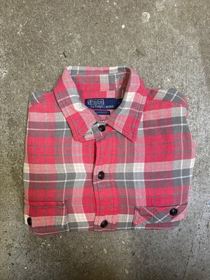 Ralph Lauren shirt M, red grey pink plaid, long sleeve