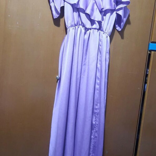 Satin-type lilac dress wrap style like new with belt