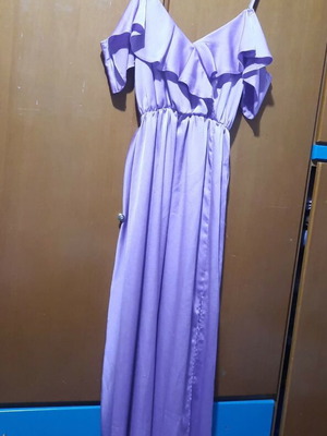 Satin-type lilac dress wrap style like new with belt