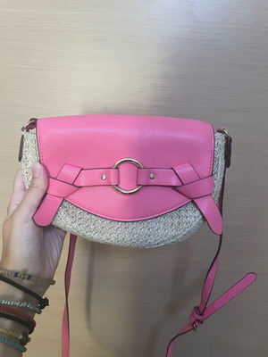 H&M straw bag used, pink and beige crossbody