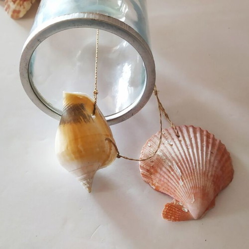 Hanging bottle with shells used, wind chime 58cm