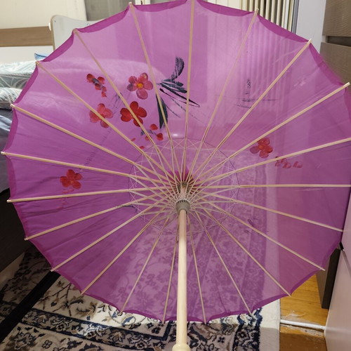 Traditional Asian parasol purple with painted flowers