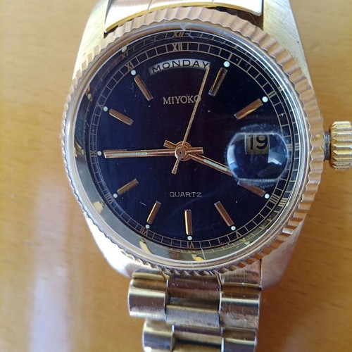 Miyoko quartz men's watch used, vintage, gold color