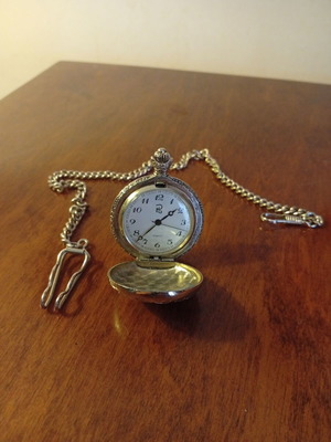 Vintage Quartz pocket watch used, platinum plated, men's