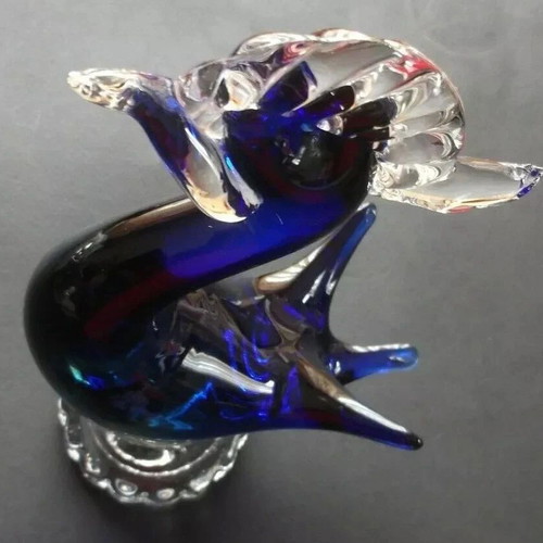 Blue Glass Swan Paperweight used, Murano Art Italy