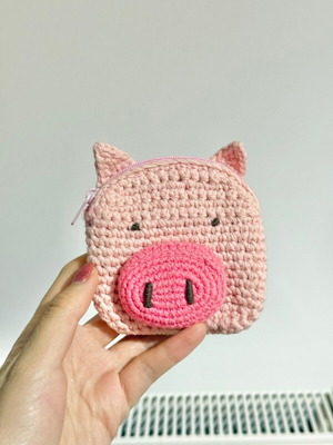 Handmade crochet pig coin bag new