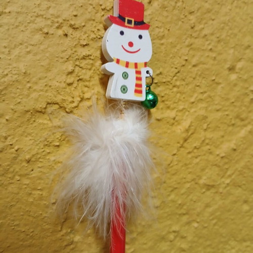 Christmas pencil with wooden snowman, new
