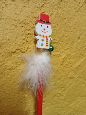 Christmas pencil with wooden snowman, new