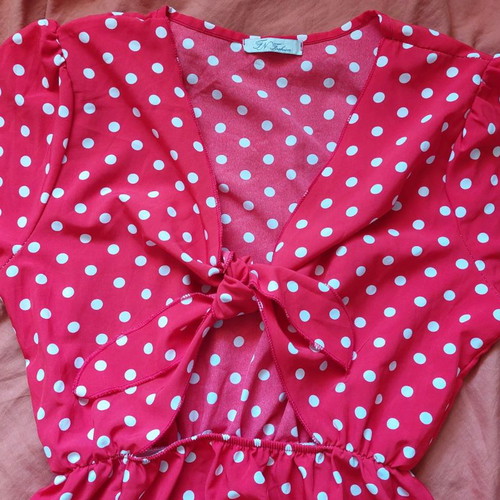 Long dress red with white polka dots size M like new