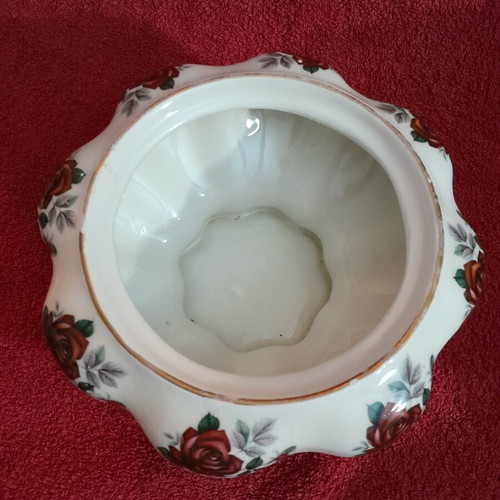 Porcelain vintage fondue dish used, height 10.5cm